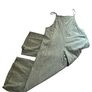 Womens Sage Green 100% Cotton Wide Leg Oversized Jumpsuit XL Relaxed Boho